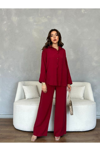 Pile Detaylı Bol Paça Pantolon