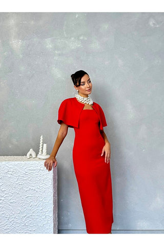 Pelerinli Straplez Uzun Boy Gece Şık Özel Gün Kadın Regina Elbise