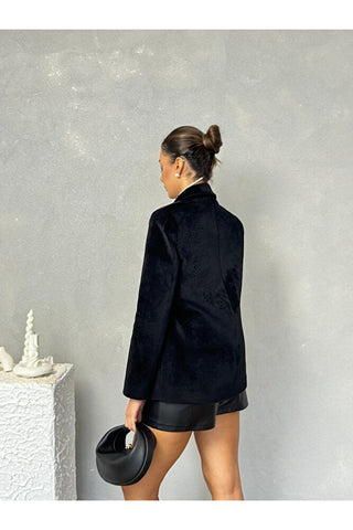 Yandan Kemer Detaylı Astarlı Kısa Kaşe Leya Ceket