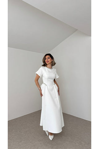 Amour Taş Detaylı Elbise - Beyaz - EU3220
