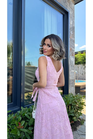 Elegant Midi Elbise - Pembe -  EU3224