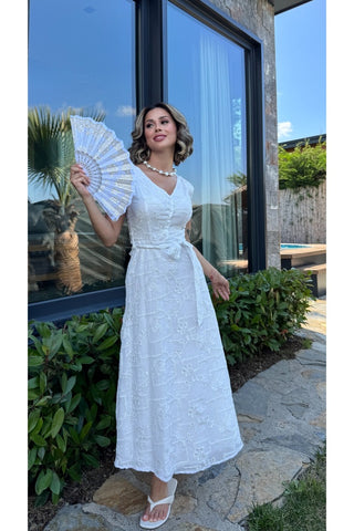 Elegant Midi Elbise - Beyaz -  EU3224