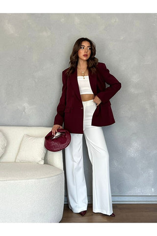 Çift Kapaklı Düğme Detaylı Vatkalı Astarlı Oversize Kadın Blazer Ceket