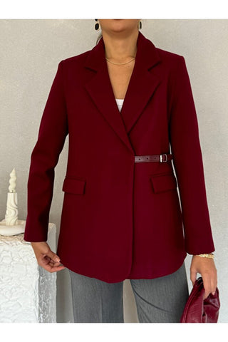 Yandan Kemer Detaylı Astarlı Kısa Kaşe Leya Ceket