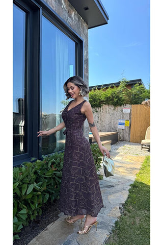 Elegant Midi Elbise - Mürdüm -  EU3224