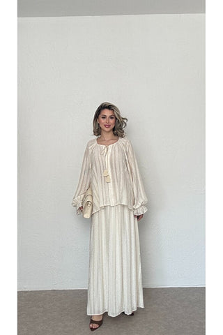 Oversize Bluz Ve Etek Takım-Krem-EU2164
