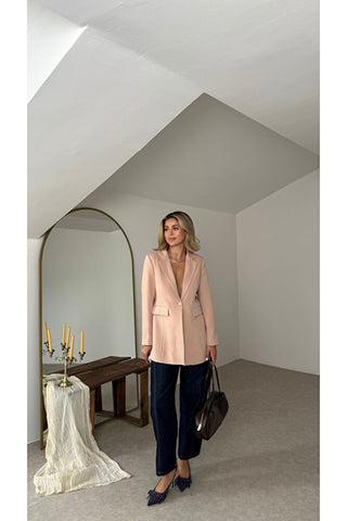Kapak Detaylı Kadın Blazer Ceket - Bej - EU8062