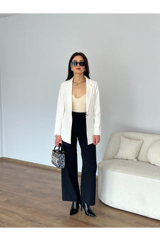 Fletolu Astarlı Slim Blazer Ceket