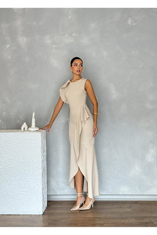 Asimetrik Kesim Eteği Ve Tek Kolu Volanlı Şık Özel Gün Kadın Davet Elbisesi