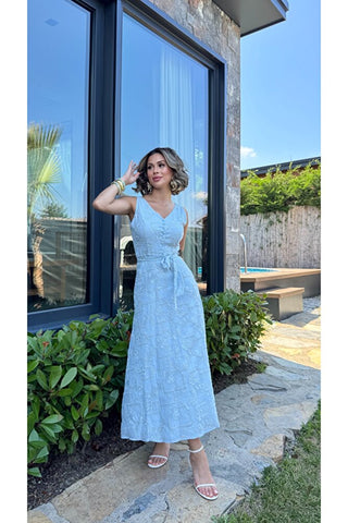 Elegant Midi Elbise - Mavi -  EU3224