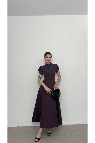 Düğmeli Midi Elbise - Siyah - EU3201
