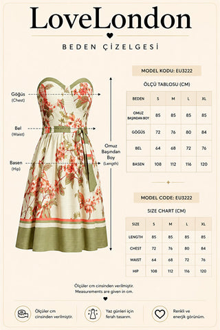 Olivia Straplez Çiçek Desenli Mini Elbise - Haki - EU3222