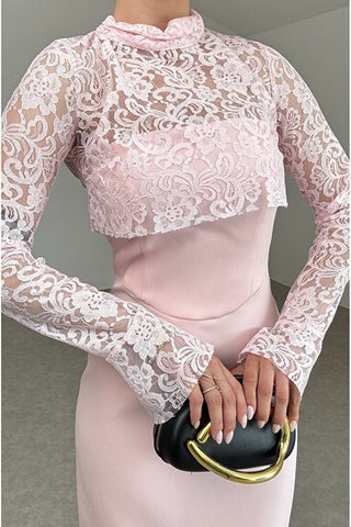 Grace Dantel Detaylı Midi Elbise - Pembe - EU3219