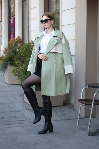 Garnili Kemerli Astarlı Trenç