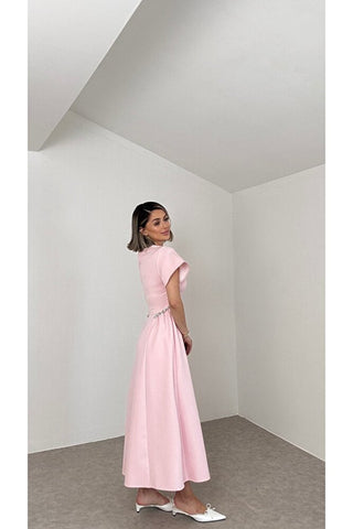 Amour Taş Detaylı Elbise - Pembe - EU3220