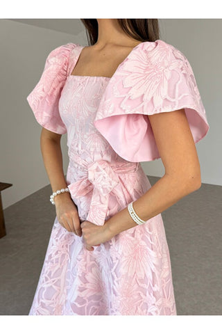 Jakarlı Tül Elbise-Pembe-EU3189