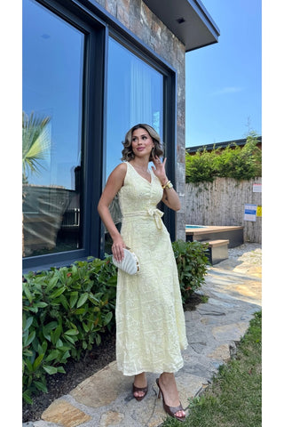 Elegant Midi Elbise - Sarı  -  EU3224
