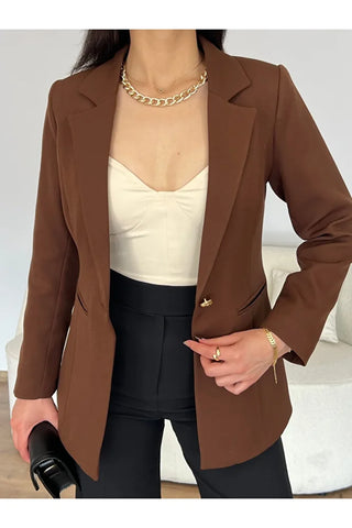 Fletolu Astarlı Slim Blazer Ceket