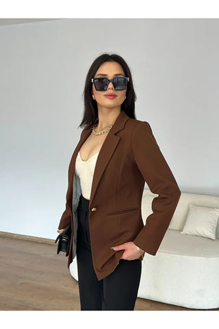 Fletolu Astarlı Slim Blazer Ceket