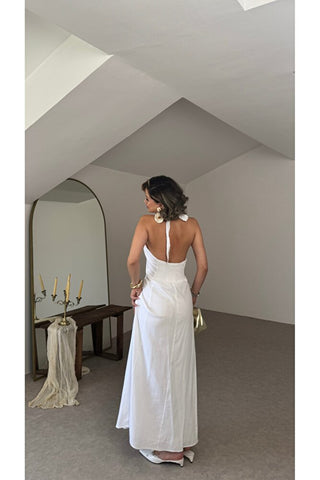 Sole Halter Yaka Maxi Elbise - Beyaz - EU3211