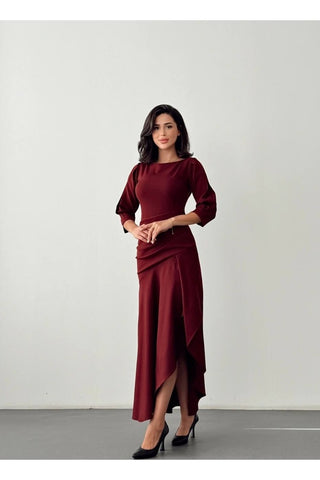 Eteği Yırtmaçlı Fırfırlı Uzun Boy Özel Gün Düğün Nişan Mezuniyet Kadın Elbise