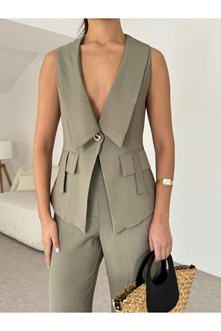 Apoletli Kadın Yelek Pantolon Takım