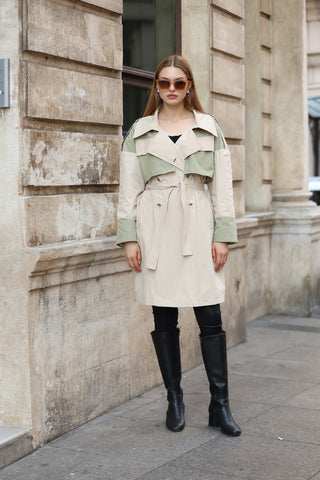 Garnili Kemerli Astarlı Trenç