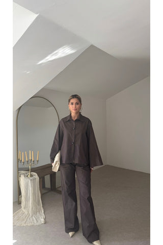 Oversize Düğme Detaylı Takım - Kahverengi - EU2170