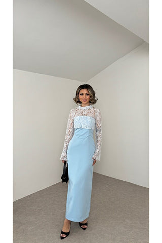 Grace Dantel Detaylı Midi Elbise - Mavi - EU3219