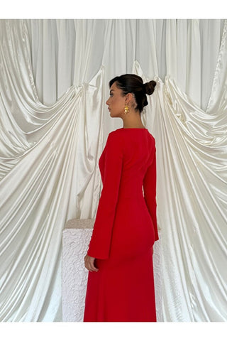 Kol Düğme Detaylı Çan İnen Beli Oturan Uzun Boy Günlük Özel Gün Marbella Kadın Elbise