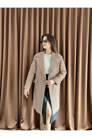 Oversize Simli Astarlı Kaşe Kaban