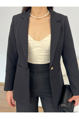 Fletolu Astarlı Slim Blazer Ceket