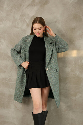 Oversize Simli Astarlı Kaşe Kaban
