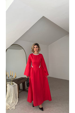 Amour Uzun Kol Elbise - Kırmızı - EU3255