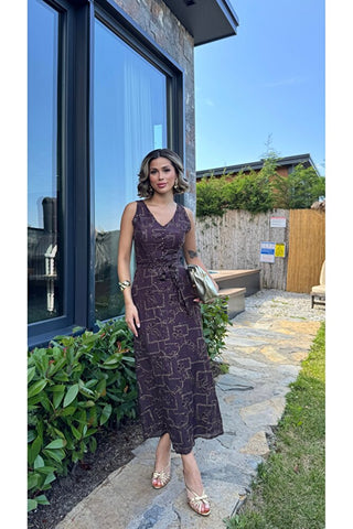 Elegant Midi Elbise - Mürdüm -  EU3224