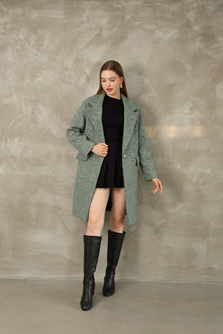 Oversize Simli Astarlı Kaşe Kaban