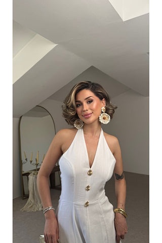Sole Halter Yaka Maxi Elbise - Beyaz - EU3211