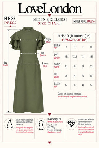 Volanlı Kollu Elbise - Haki - EU3256