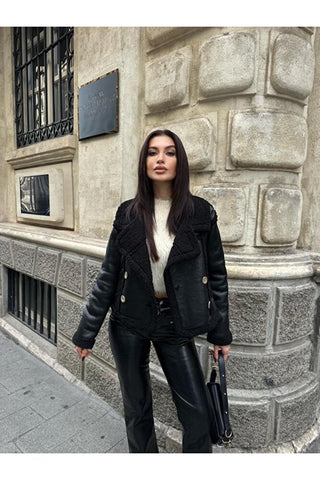 Dört Düğmeli Biker Kaban