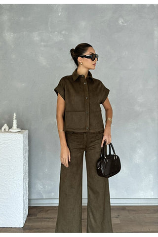 Kadın Yelekli Pantolonlu Süet Takım