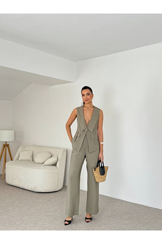 Apoletli Kadın Yelek Pantolon Takım