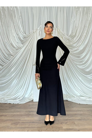 Kol Düğme Detaylı Çan İnen Beli Oturan Uzun Boy Günlük Özel Gün Marbella Kadın Elbise