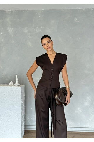 Kolsuz Kuplu Yelek Pantolon Günlük Şık Özel Gün Kadın Takım