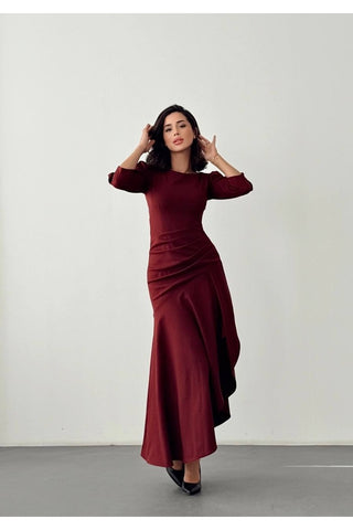 Eteği Yırtmaçlı Fırfırlı Uzun Boy Özel Gün Düğün Nişan Mezuniyet Kadın Elbise