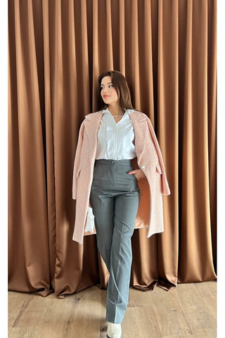 Oversize Simli Astarlı Kaşe Kaban
