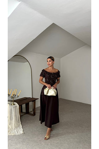 Premium Celine Elbise - Kahverengi - EU3249