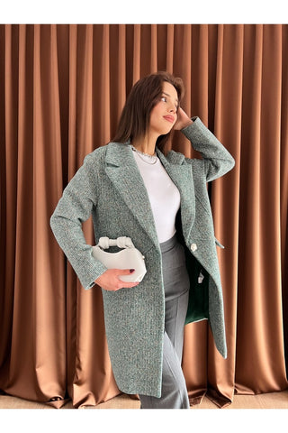 Oversize Simli Astarlı Kaşe Kaban