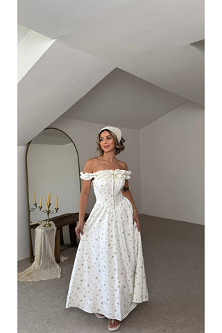 Romance Korsaj Elbise - Yeşil Çiçek Desenli - EU3213