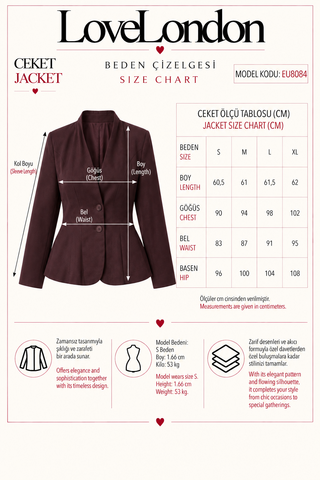 Denim Çift Düğmeli Ceket - Mürdüm - EU8084
