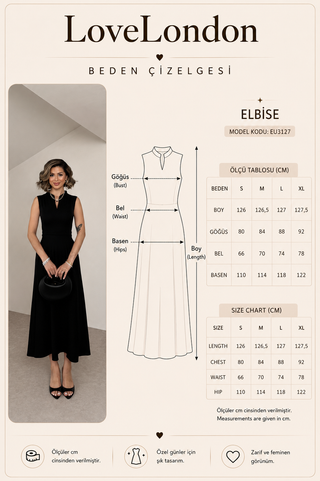 V Yaka Kloş Elbise-Mavi -EU3127